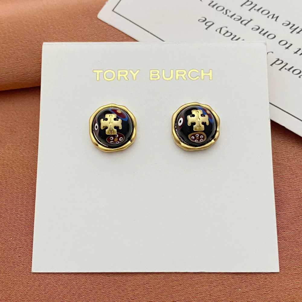 Tory Burch Letter Inlaid Round Stud Earrings Metal